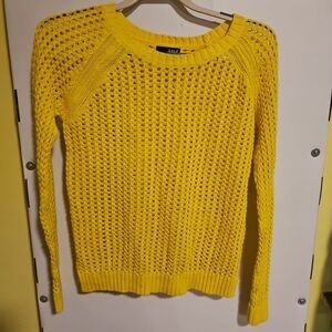Juniors Size Medium a.n.a A New Approach Bright Yellow Crochet Crewneck Sweater
